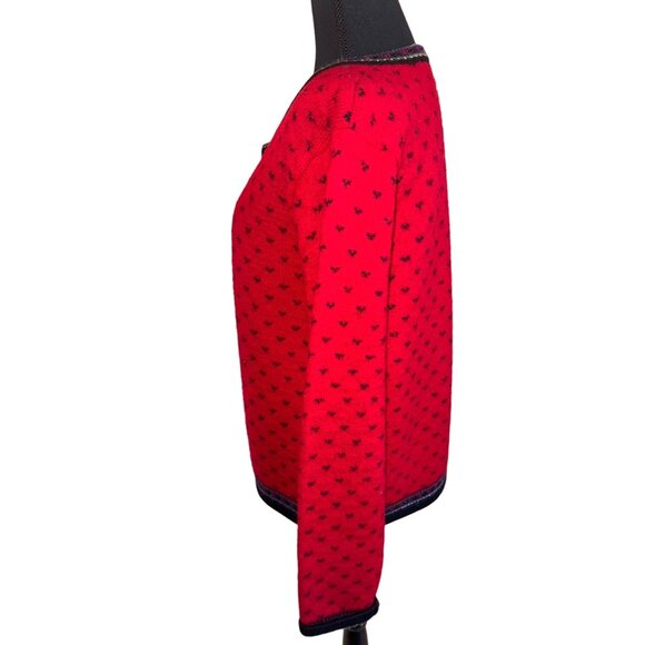 Vintage Tally H0 100% Boiled Wool Button Chunky Knit Cardigan Sweater Red Floral - Picture 4 of 12